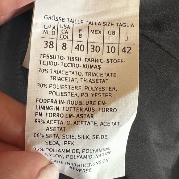 Max Mara | Black V-Neck Cocktail Dress with Cap Sleeves & Asymmetrical Pleating - Picture 6 of 9